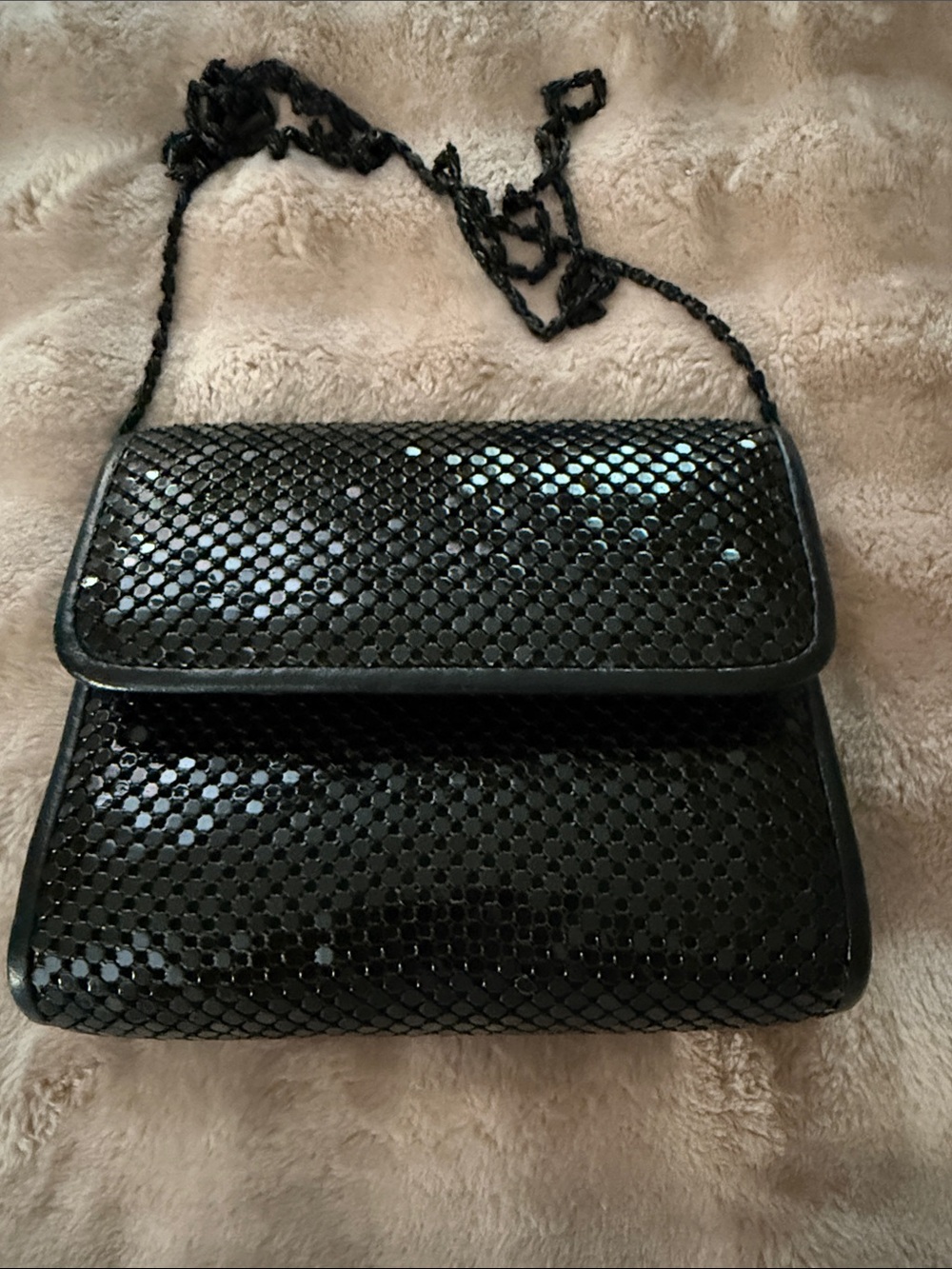 Black Sequin Crossbody Flap Bag with Chain Strap